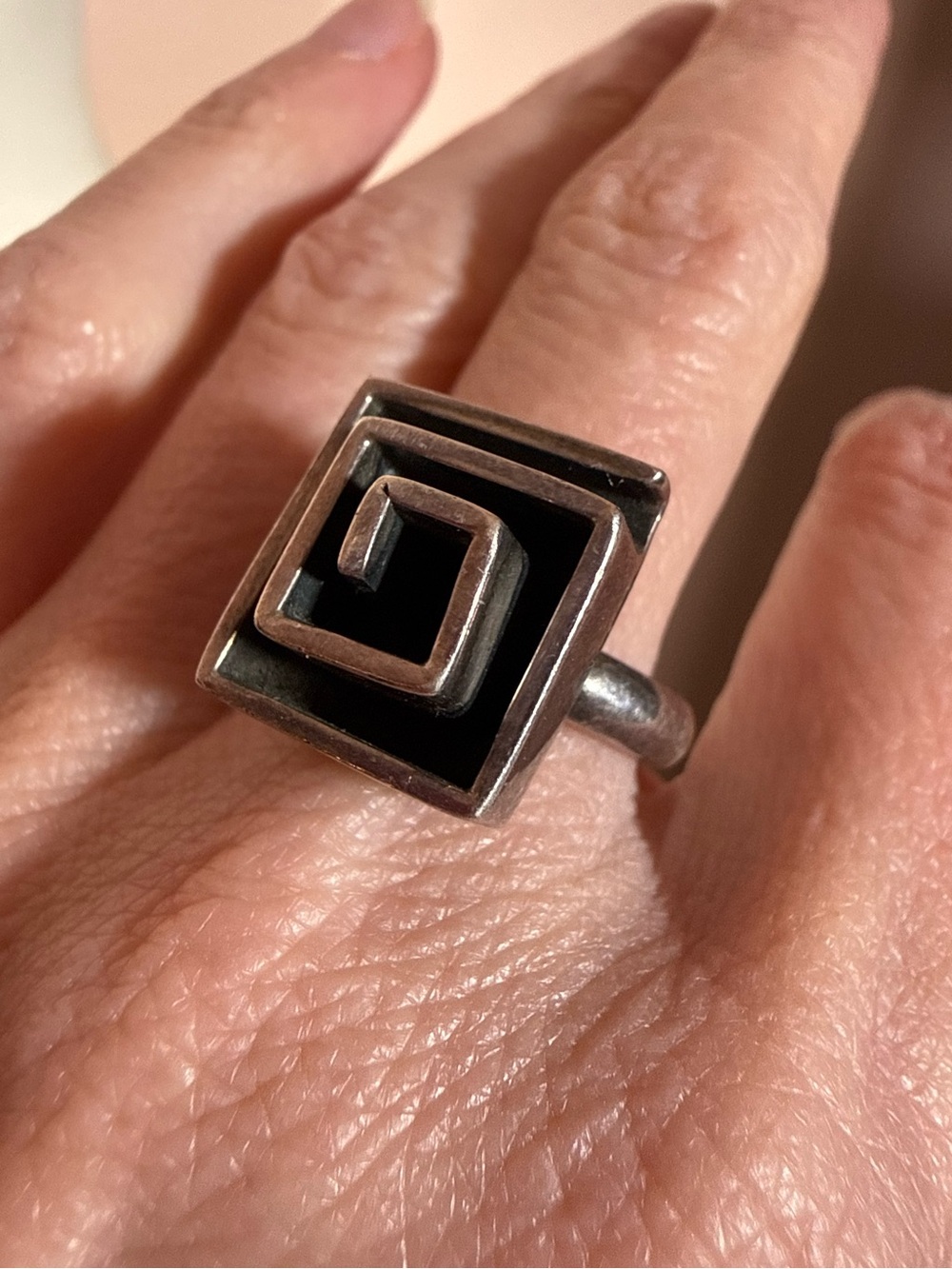 Vintage sterling silver Modernist square Maze minimalist oversized ring 7 3/4